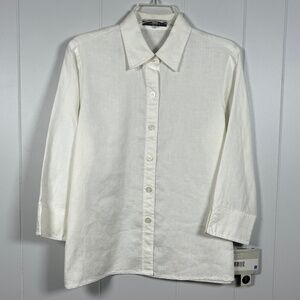 Vintage Liz Claiborne Linen Button Down Shirt Classic 90s Minimalist Sz S Small